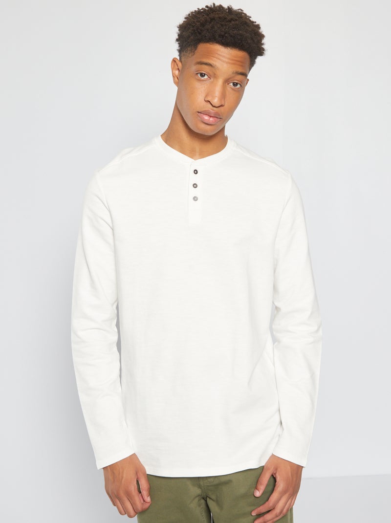 T-shirt com gola tunisina em moletão leve +1m90 Branco - Kiabi
