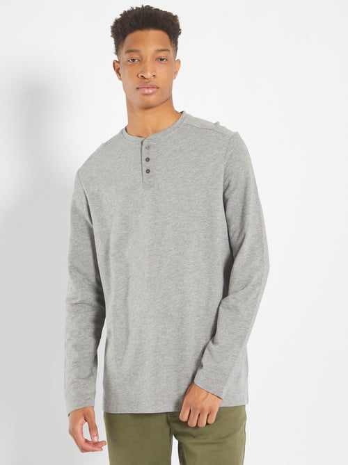T-shirt com gola tunisina em moletão leve +1m90 - Kiabi