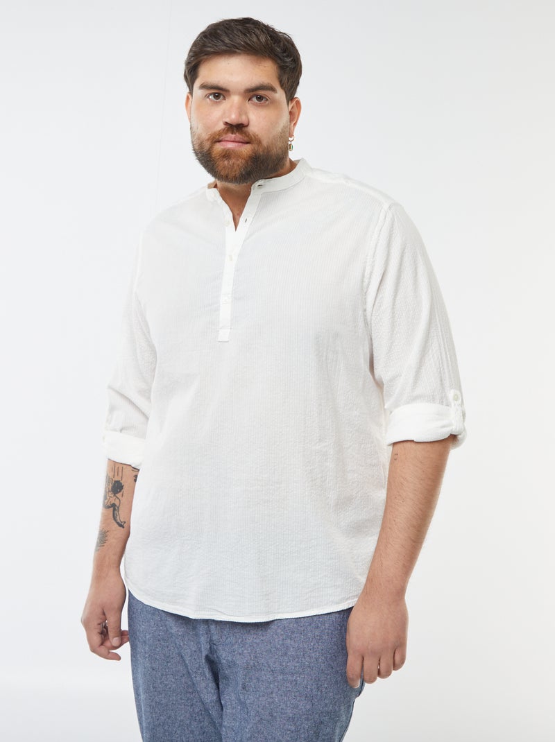 T-shirt com gola tunisina em tecido tipo crepe Branco - Kiabi