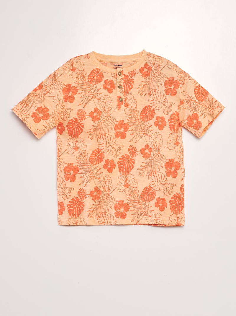 T-shirt com gola tunisina LARANJA - Kiabi