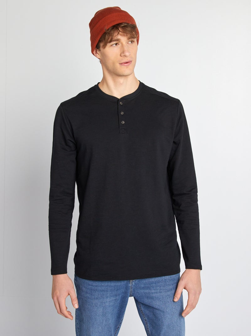 T-shirt com gola tunisina Preto - Kiabi