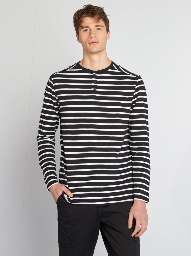 T-shirt com gola tunisina PRETO - Kiabi