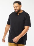 T-shirt com gola tunisina Preto - Kiabi