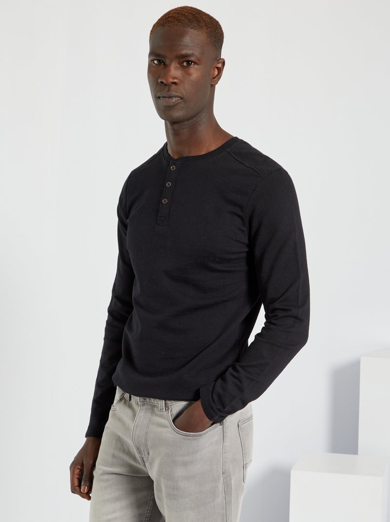 T-shirt com gola tunisina Preto - Kiabi