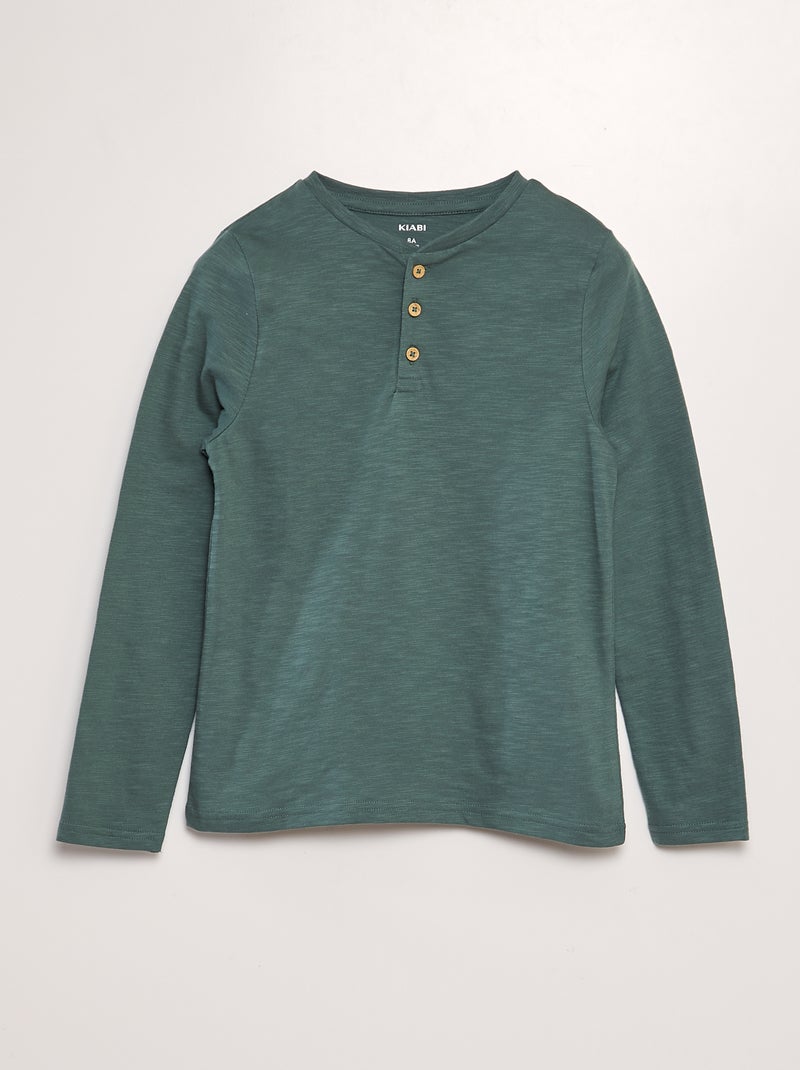T-shirt com gola tunisina VERDE - Kiabi