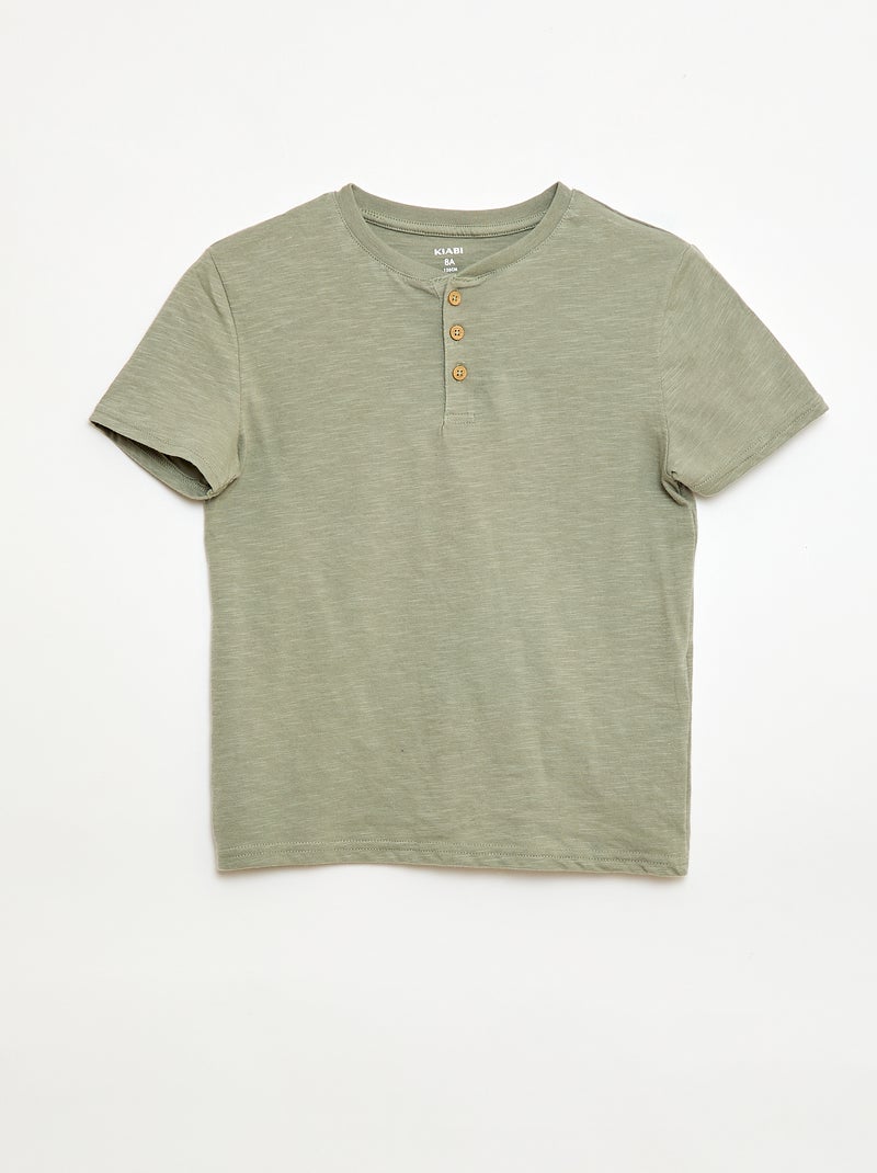 T-shirt com gola tunisina Verde - Kiabi