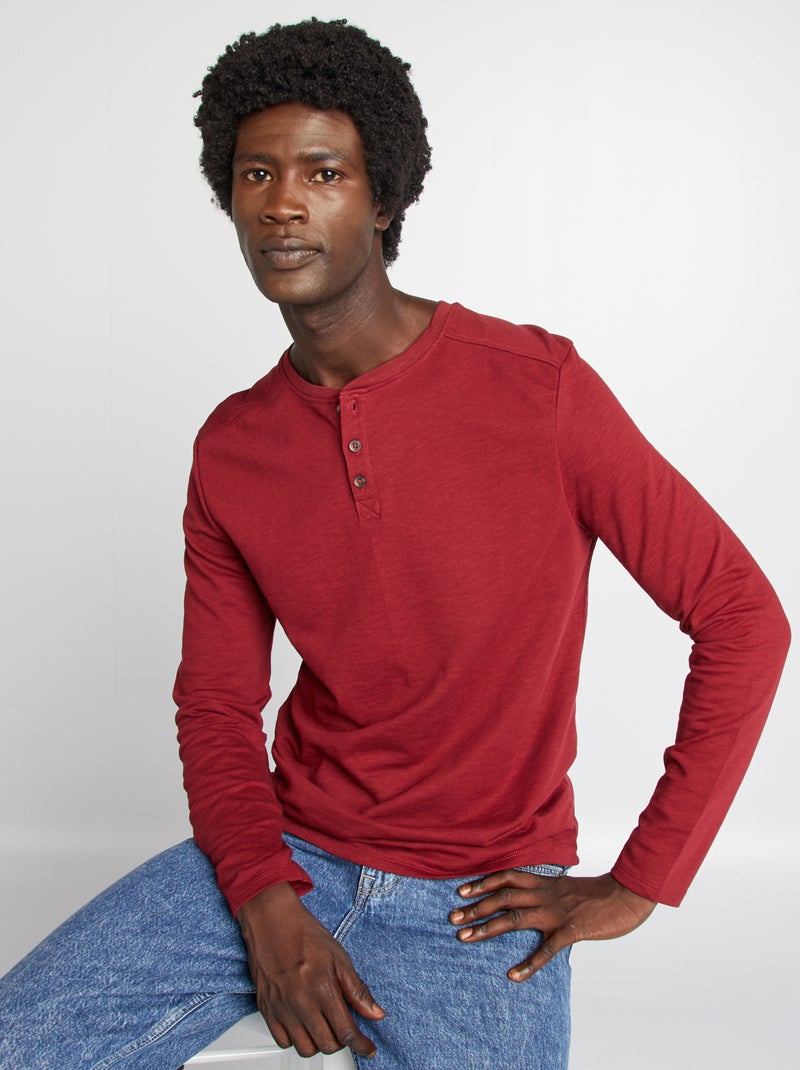 T-shirt com gola tunisina VERMELHO - Kiabi