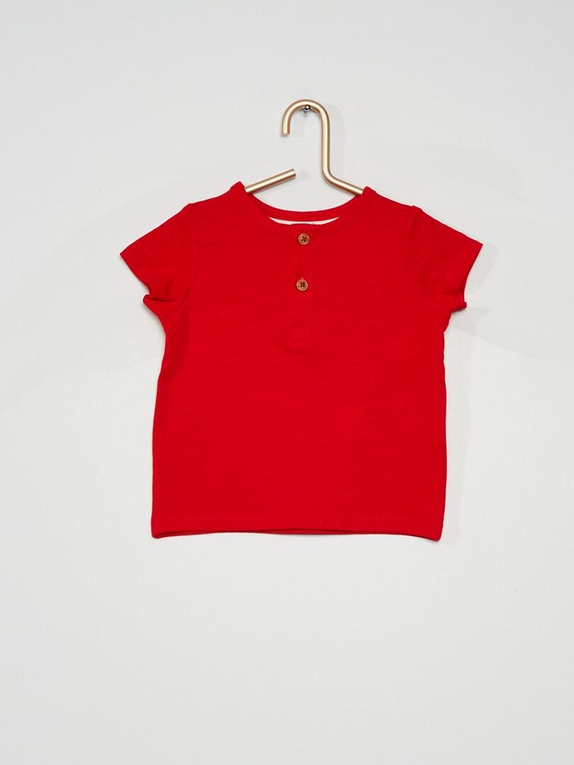 T-shirt com gola tunisina Vermelho Mesclado - Kiabi