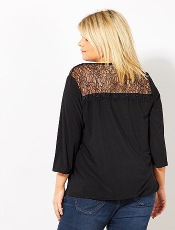 T-shirt com gola V e parte de trás em renda - Kiabi