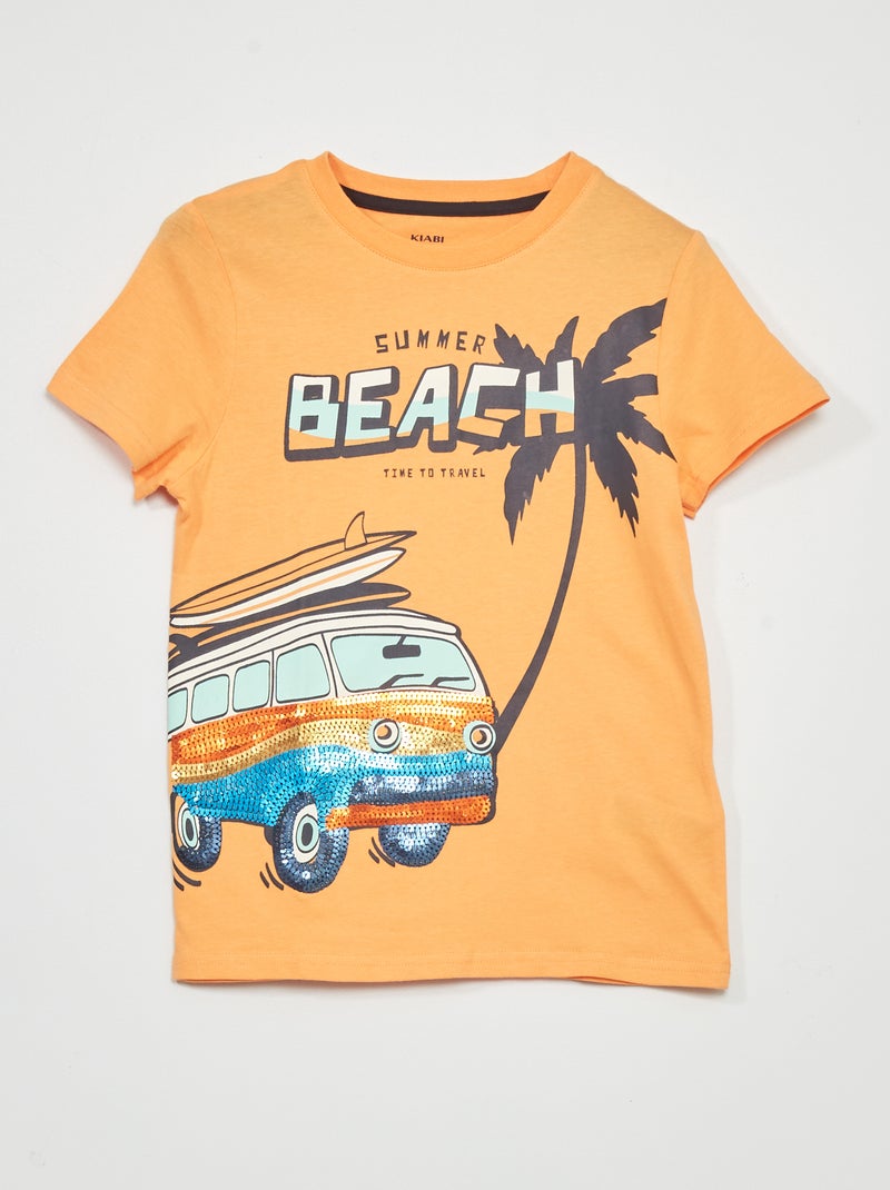 T-shirt com lantejoulas LARANJA - Kiabi