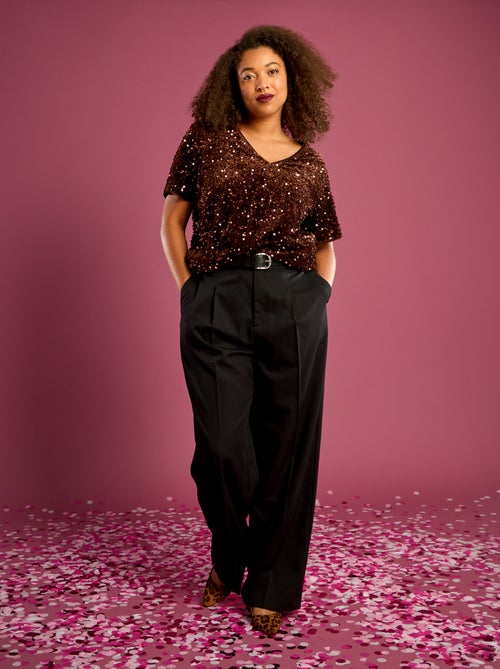 T-shirt com lantejoulas por todo o lado e mangas curtas - Kiabi