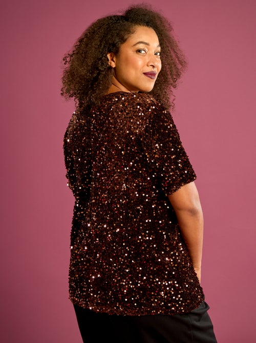 T-shirt com lantejoulas por todo o lado e mangas curtas - Kiabi