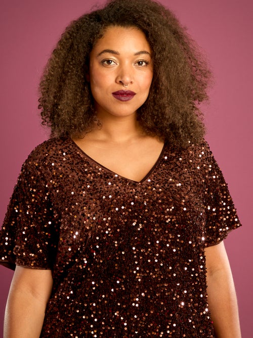 T-shirt com lantejoulas por todo o lado e mangas curtas - Kiabi