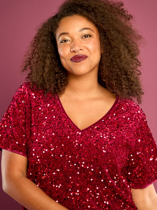 T-shirt com lantejoulas por todo o lado e mangas curtas - Kiabi