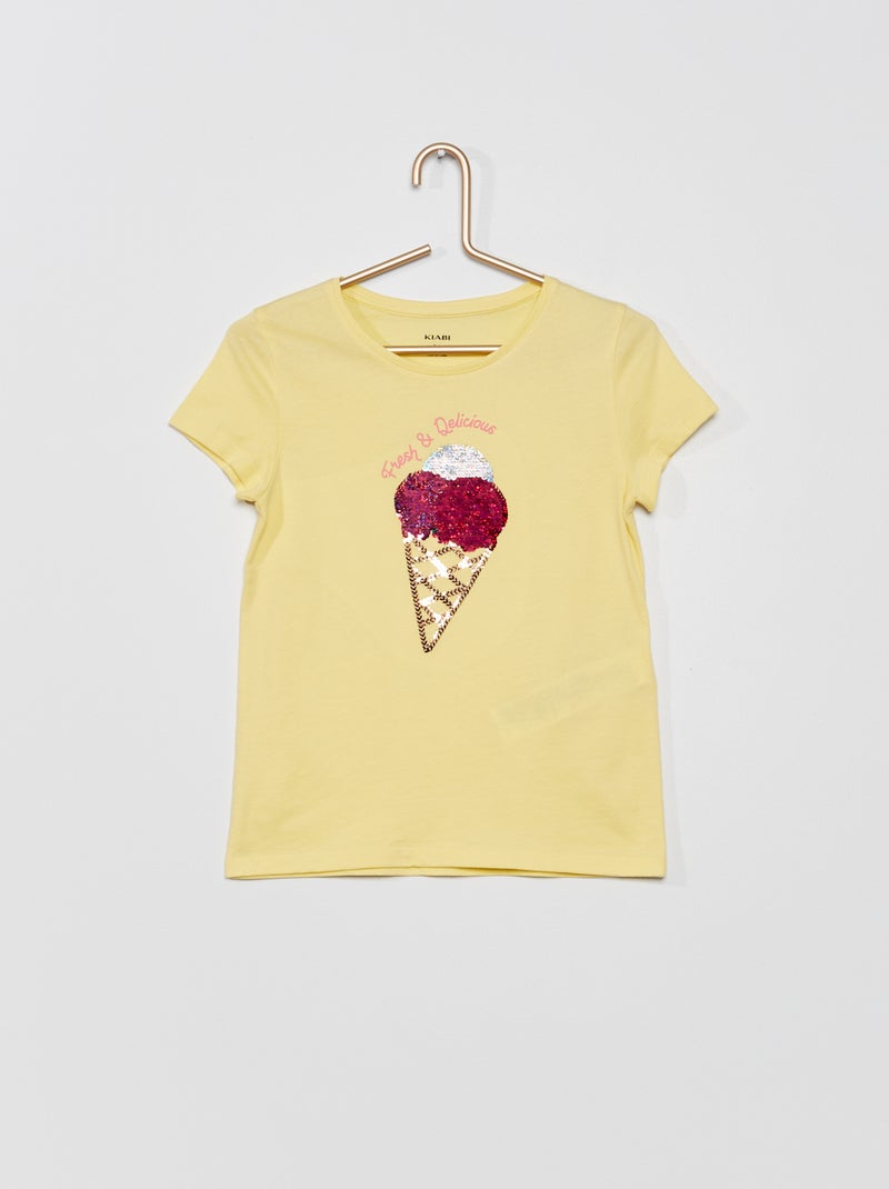 T-shirt com lantejoulas reversíveis AMARELO - Kiabi