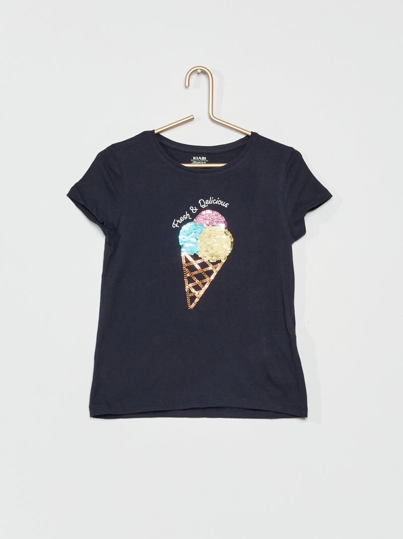 T-shirt com lantejoulas reversíveis AZUL - Kiabi