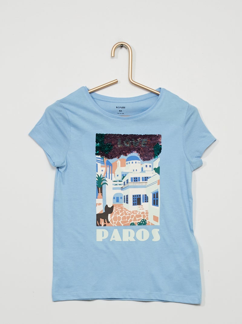 T-shirt com lantejoulas reversíveis AZUL - Kiabi