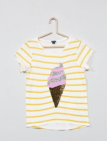 T-shirt com lantejoulas reversíveis 'gelado' - Kiabi