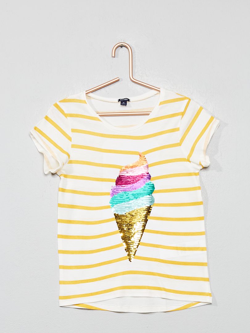 T-shirt com lantejoulas reversíveis 'gelado' Bege - Kiabi