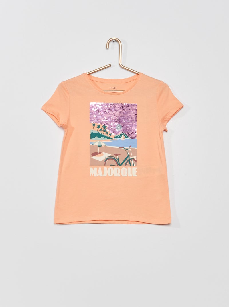 T-shirt com lantejoulas reversíveis LARANJA - Kiabi