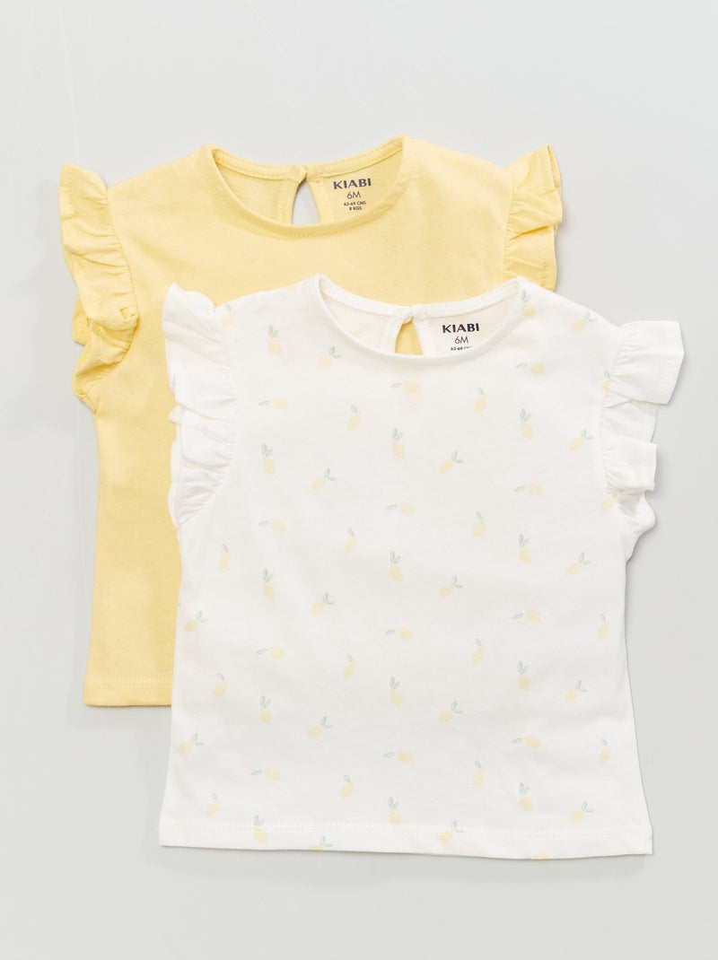 T-shirt com mangas com folhos - 2 peças AMARELO - Kiabi