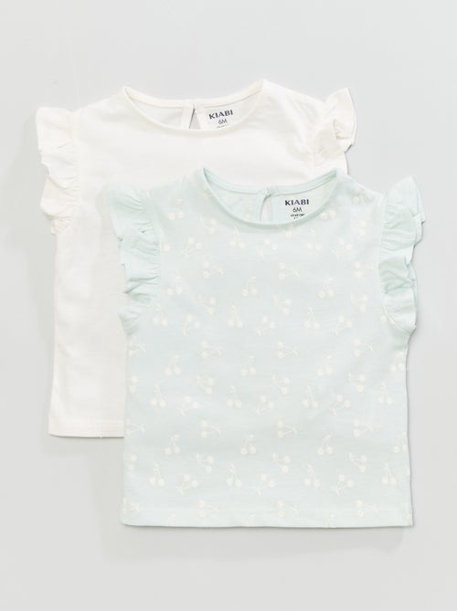 T-shirt com mangas com folhos - 2 peças - Kiabi