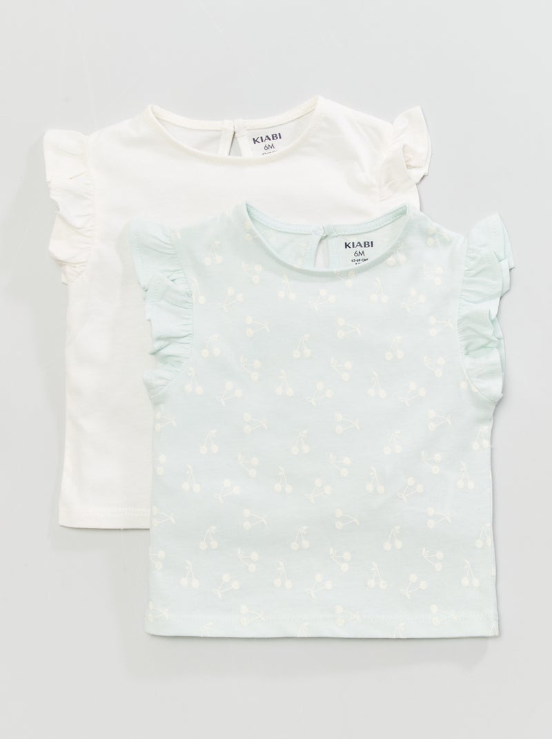 T-shirt com mangas com folhos - 2 peças BRANCO - Kiabi