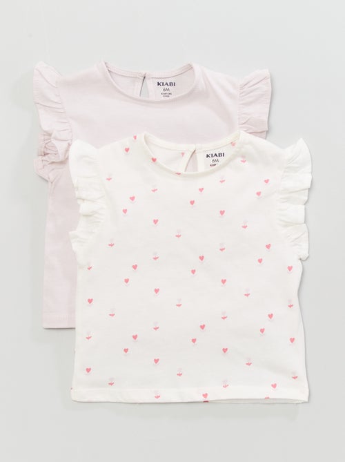 T-shirt com mangas com folhos - 2 peças - Kiabi