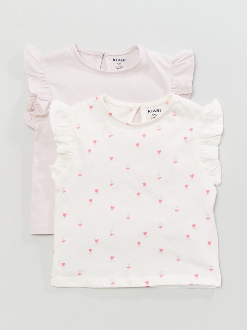 T-shirt com mangas com folhos - 2 peças ROSA - Kiabi