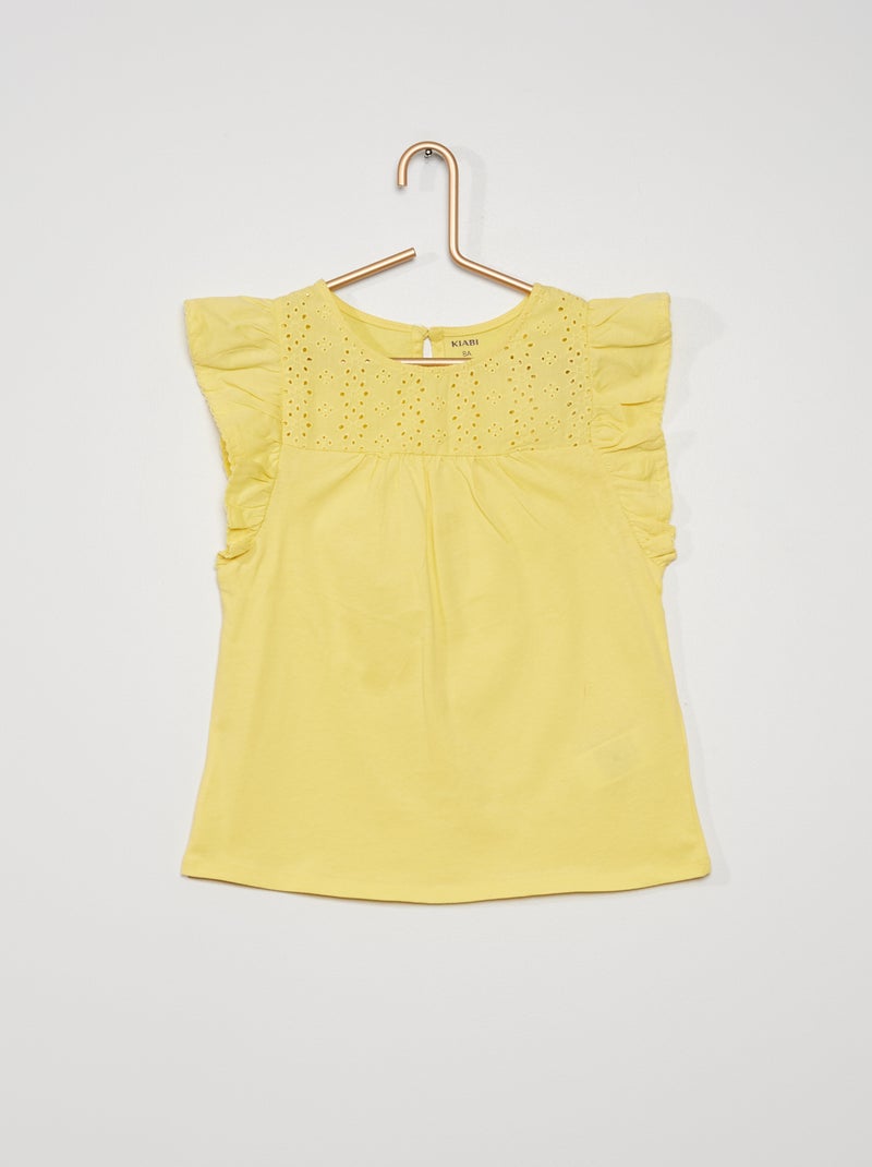 T-shirt com mangas com folhos AMARELO - Kiabi