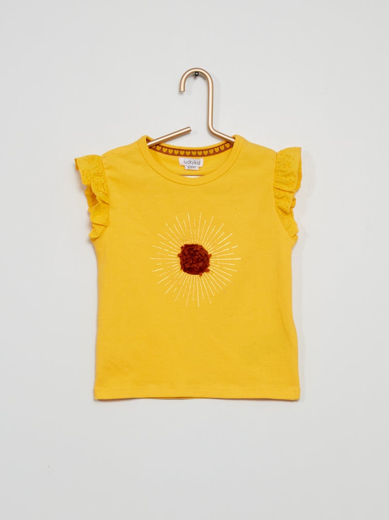 T-shirt com mangas com folhos AMARELO - Kiabi