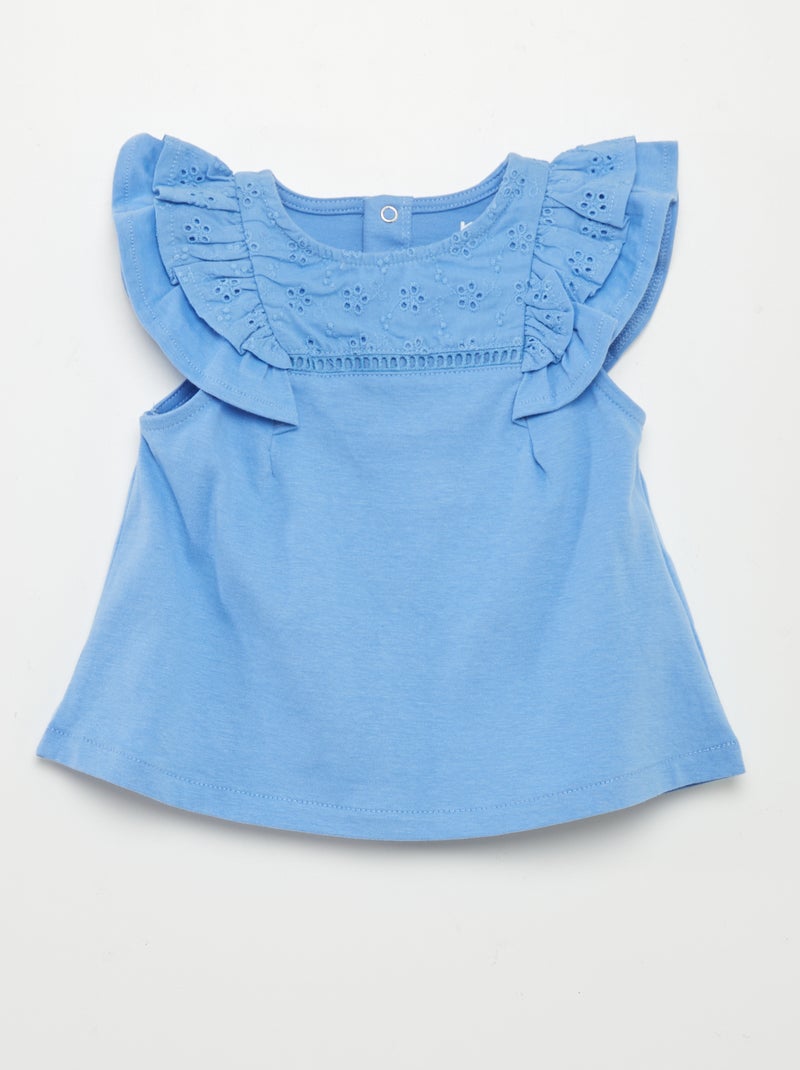 T-shirt com mangas com folhos AZUL - Kiabi