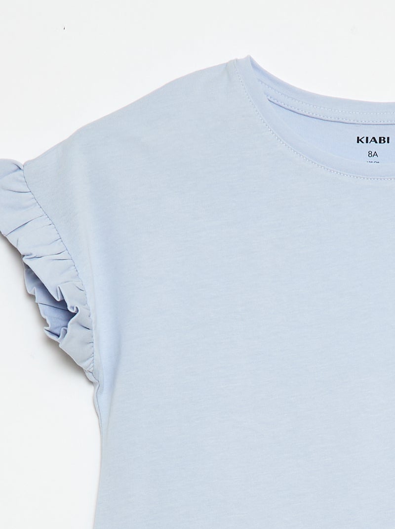 T-shirt com mangas com folhos Azul - Kiabi