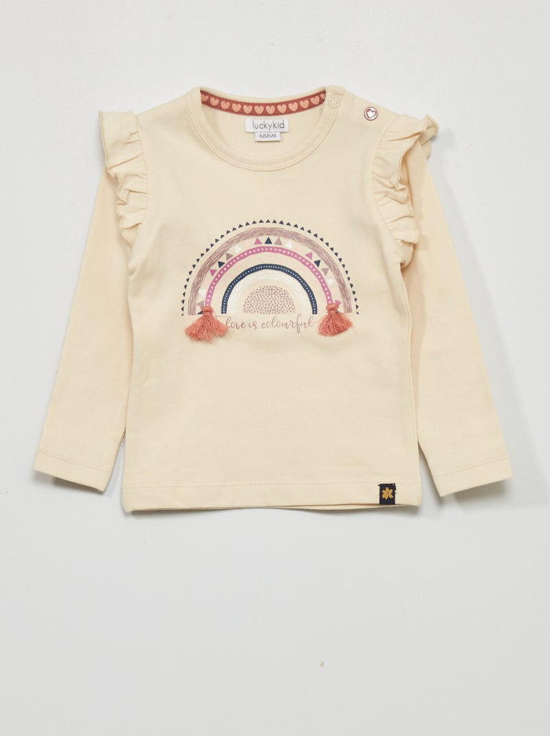 T-shirt com mangas com folhos BEGE - Kiabi