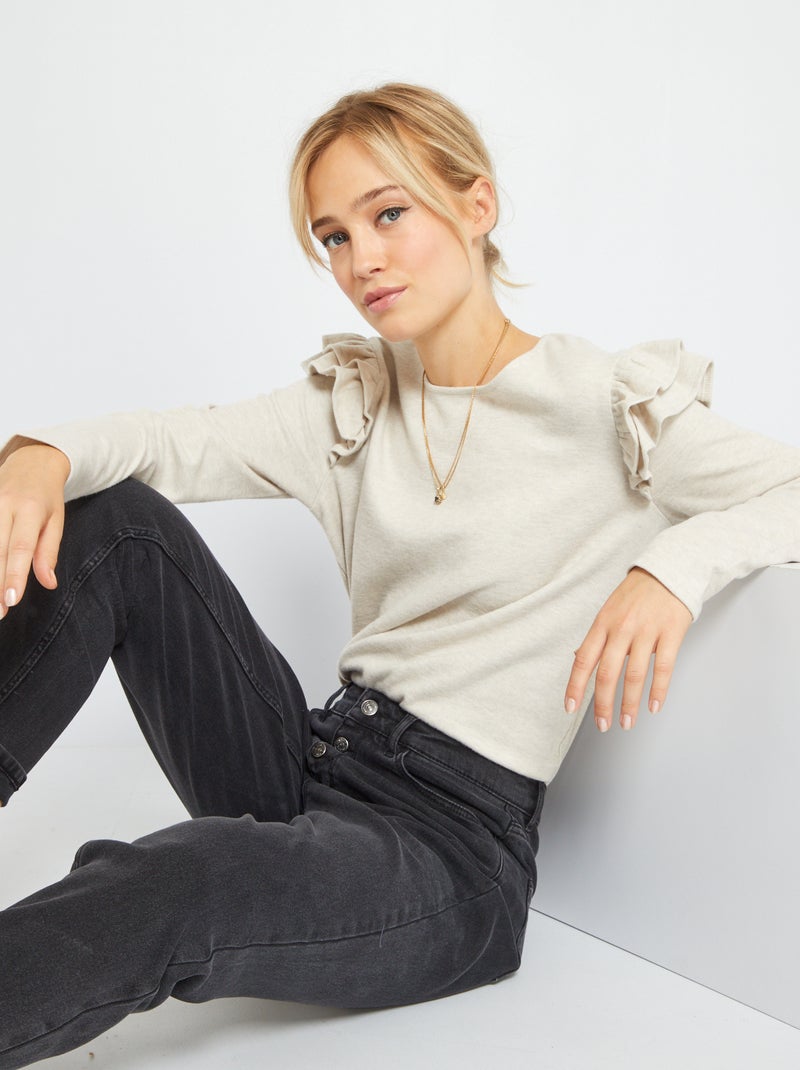 T-shirt com mangas com folhos BEIGE - Kiabi