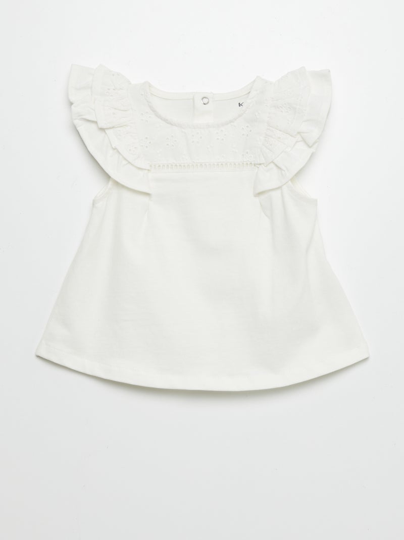 T-shirt com mangas com folhos Branco - Kiabi
