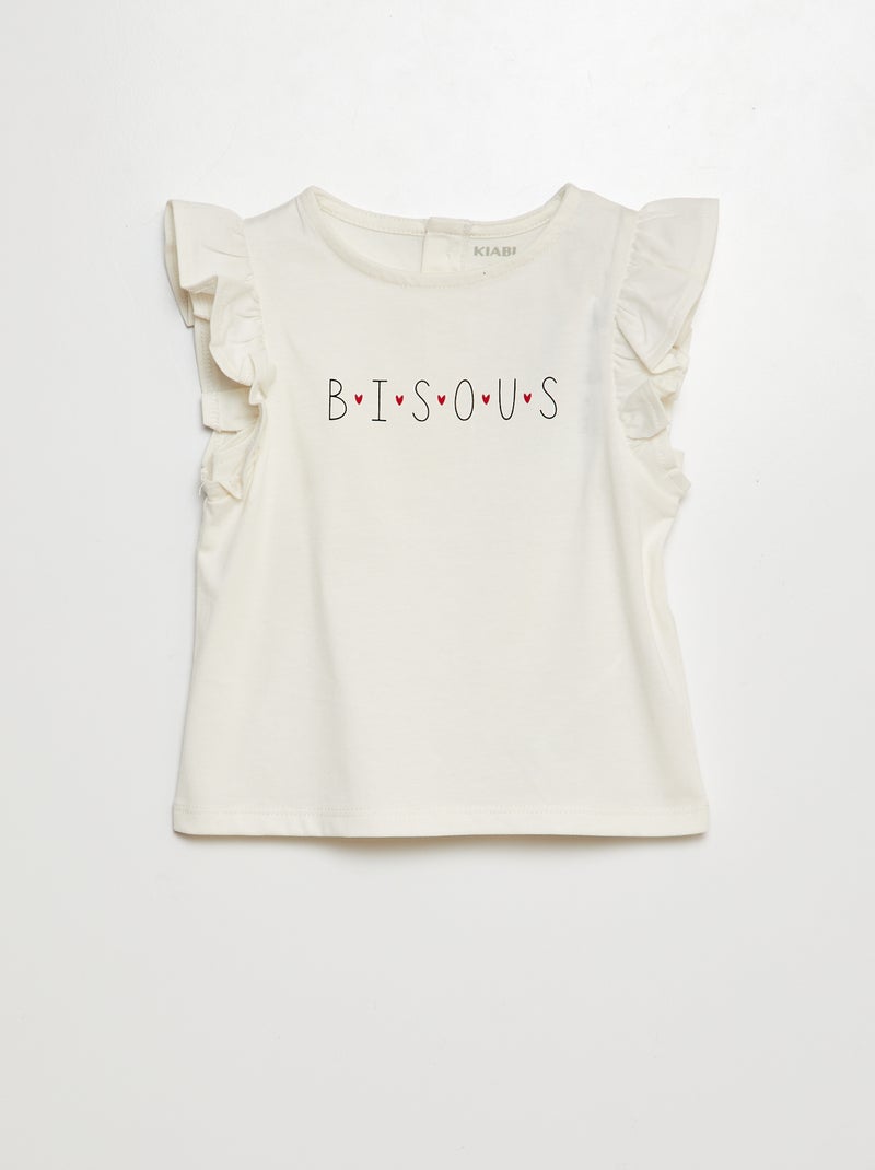 T-shirt com mangas com folhos BRANCO - Kiabi
