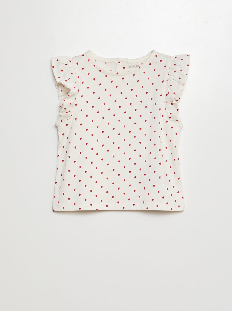 T-shirt com mangas com folhos BRANCO - Kiabi