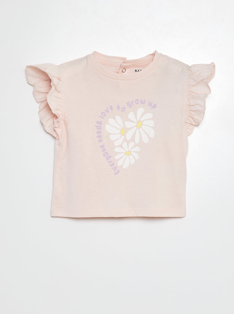 T-shirt com mangas com folhos BRANCO - Kiabi