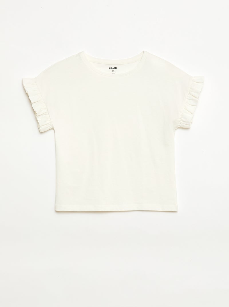 T-shirt com mangas com folhos Branco - Kiabi