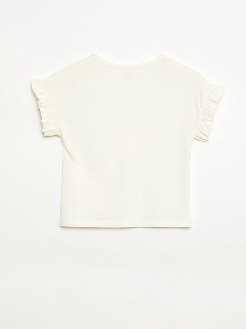 T-shirt com mangas com folhos Branco - Kiabi