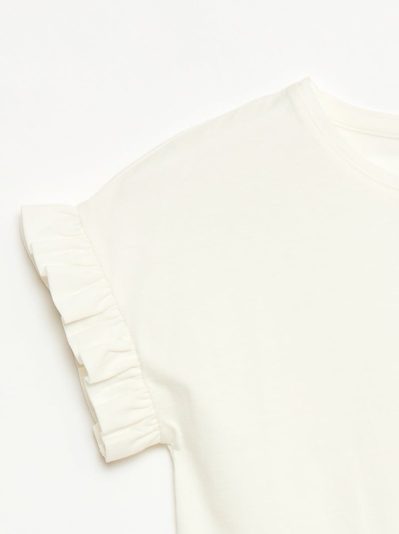 T-shirt com mangas com folhos Branco - Kiabi