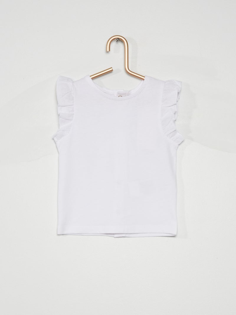 T-shirt com mangas com folhos Branco - Kiabi