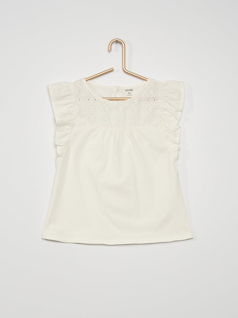 T-shirt com mangas com folhos Branco - Kiabi