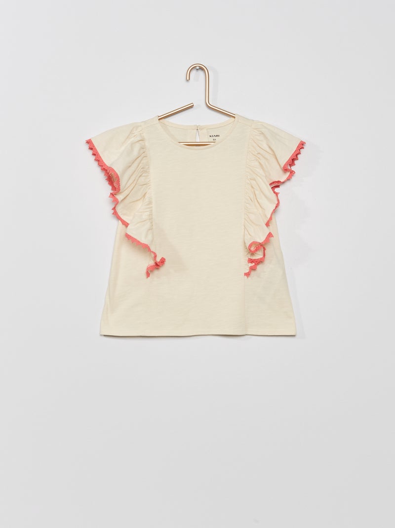 T-shirt com mangas com folhos BRANCO - Kiabi