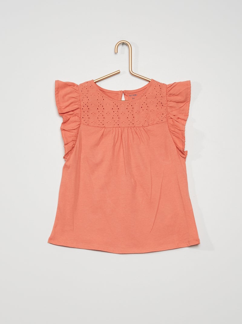 T-shirt com mangas com folhos LARANJA - Kiabi