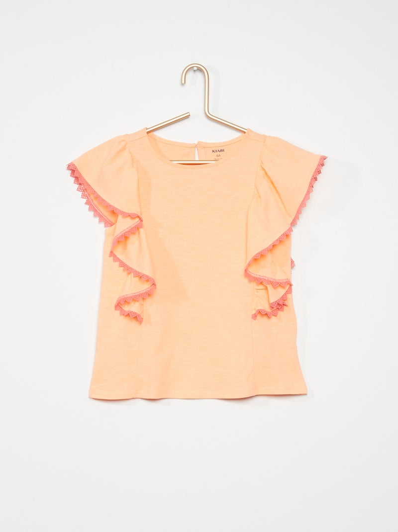 T-shirt com mangas com folhos LARANJA - Kiabi