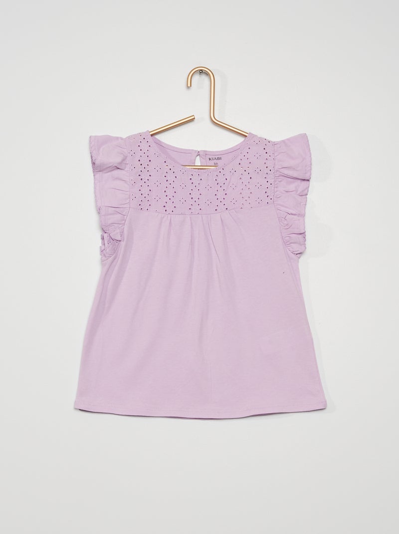 T-shirt com mangas com folhos Malva Claro - Kiabi