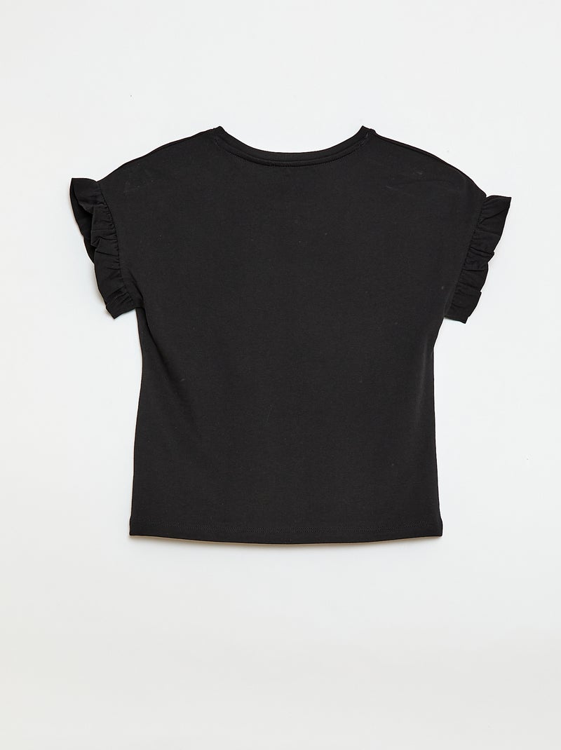 T-shirt com mangas com folhos Preto - Kiabi