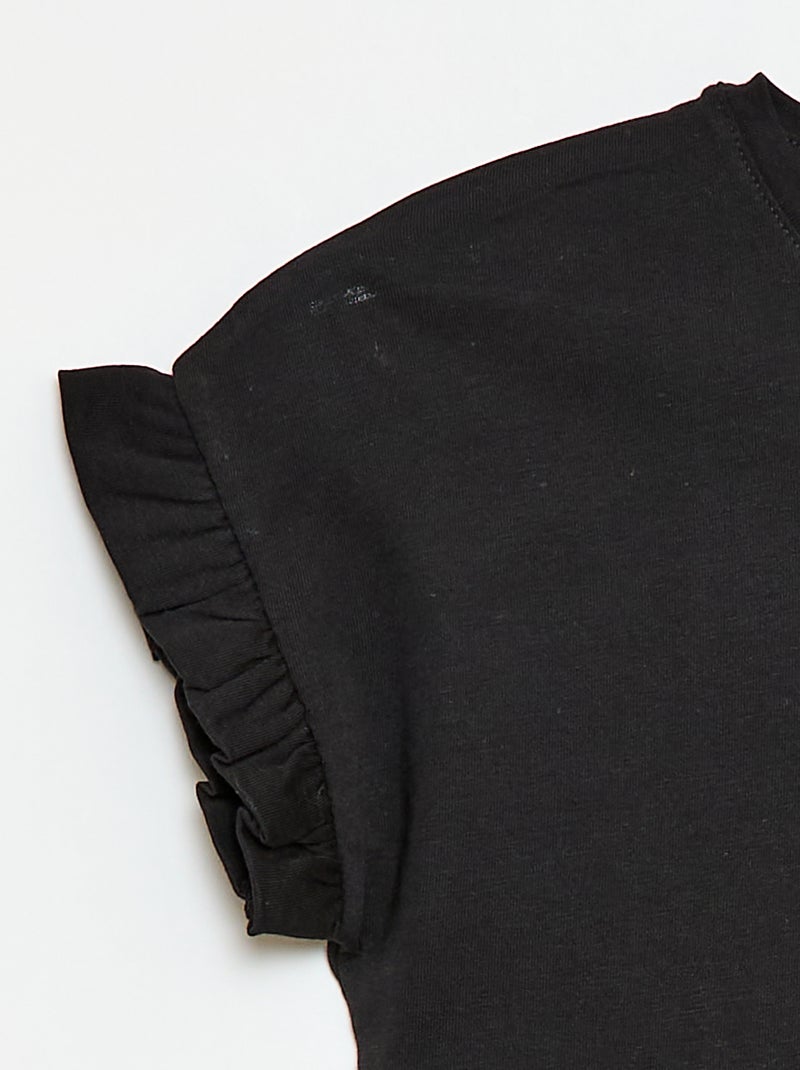 T-shirt com mangas com folhos Preto - Kiabi
